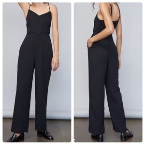 Anthropologie Maeve Magdalena Black Spaghetti Strap Wide Leg Jumpsuit Size 00P